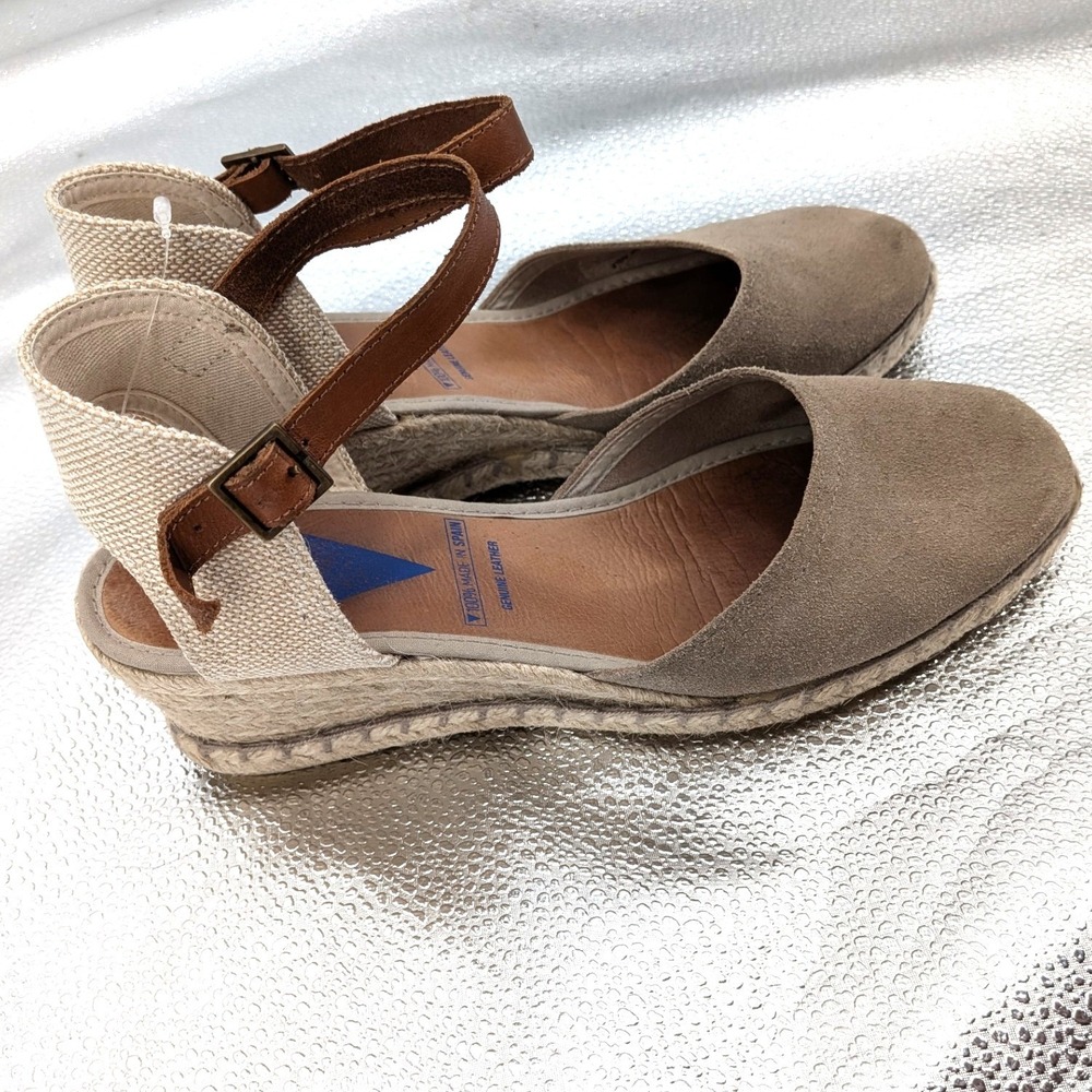Verbenas Spain Espadrille Wedge Sandals 40 Beige Suede Leather Ankle Strap